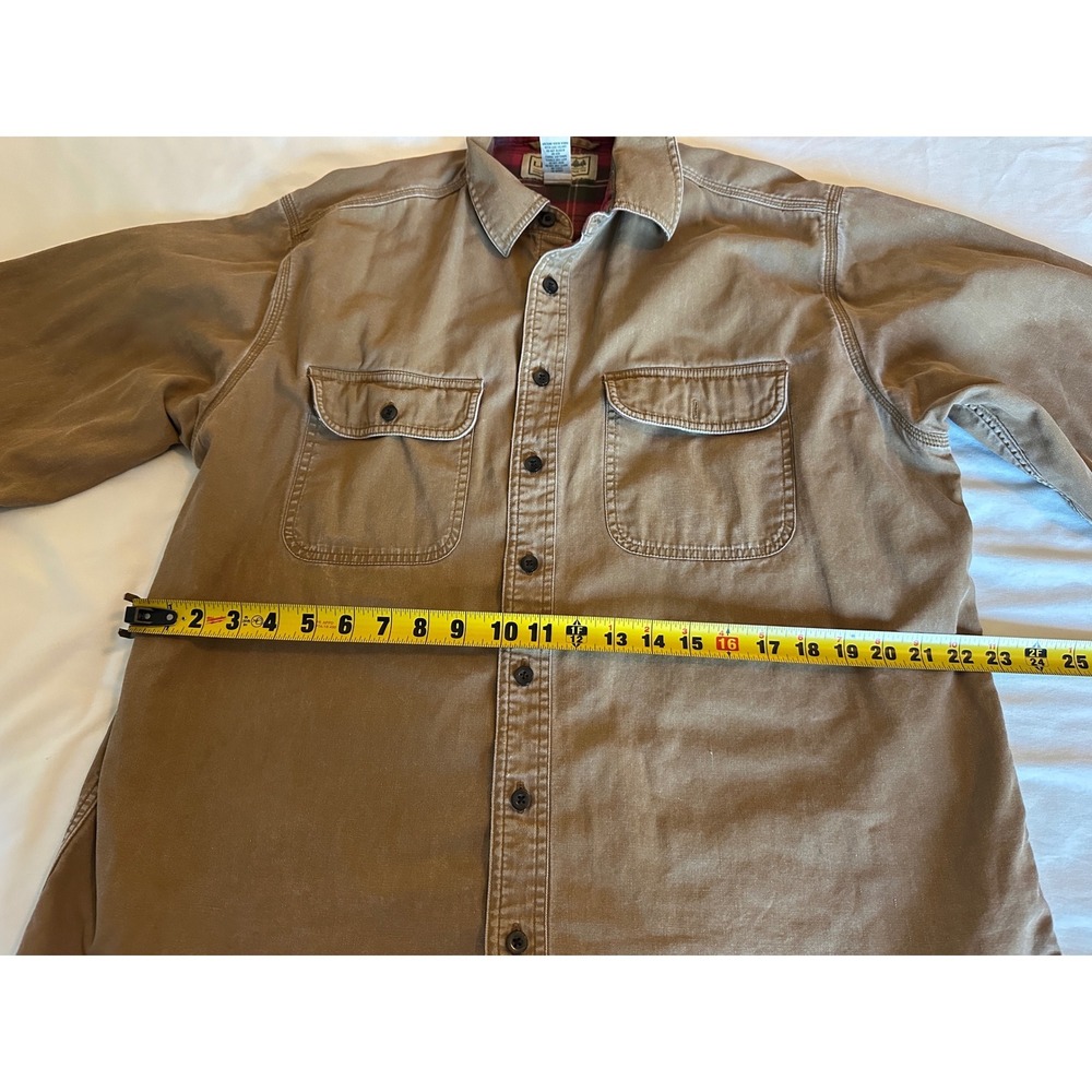 LL Bean Mens Flannel Lined Canvas Shirt Jacket Brown Plaid L-REG O‎ BDY9 - Picture 7 of 10